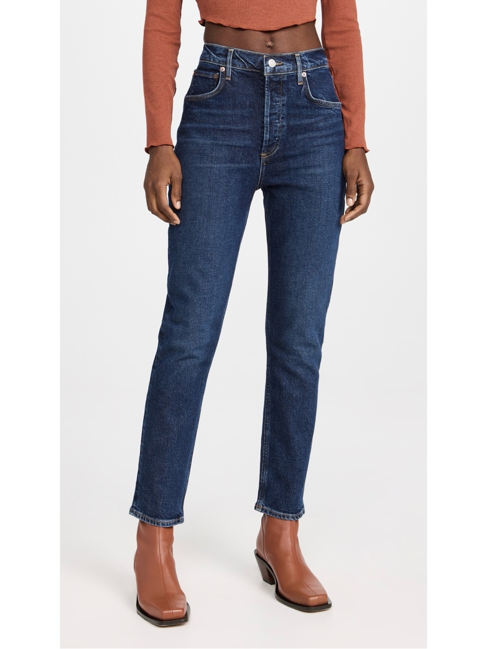 Agolde Riley Long High Rise Straight Jeans High Waist Slim Straight Denim Sz 26